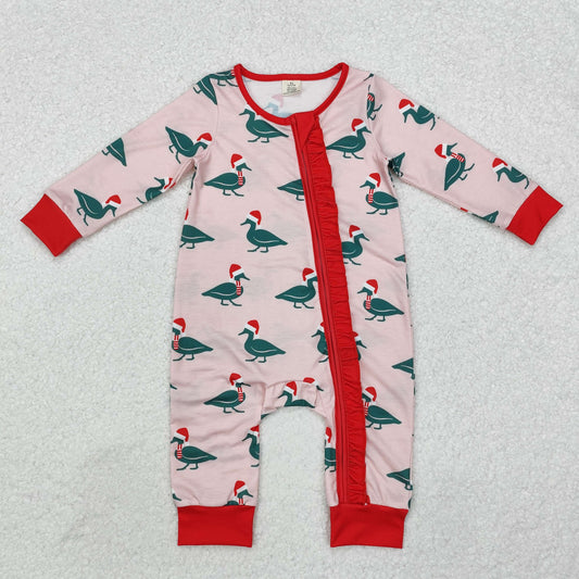 LR1862 Duck Print Baby Girls Christmas Bamboo Zipper Sleeper Romper
