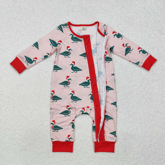 LR1862 Duck Print Baby Girls Christmas Bamboo Zipper Sleeper Romper