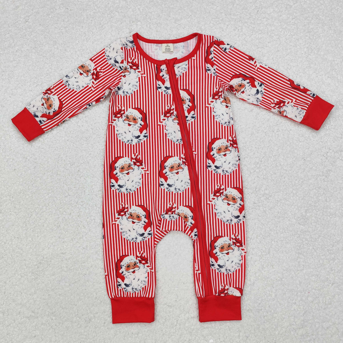 LR1891 Santa Stripes Print Baby Christmas Bamboo Zipper Sleeper Romper