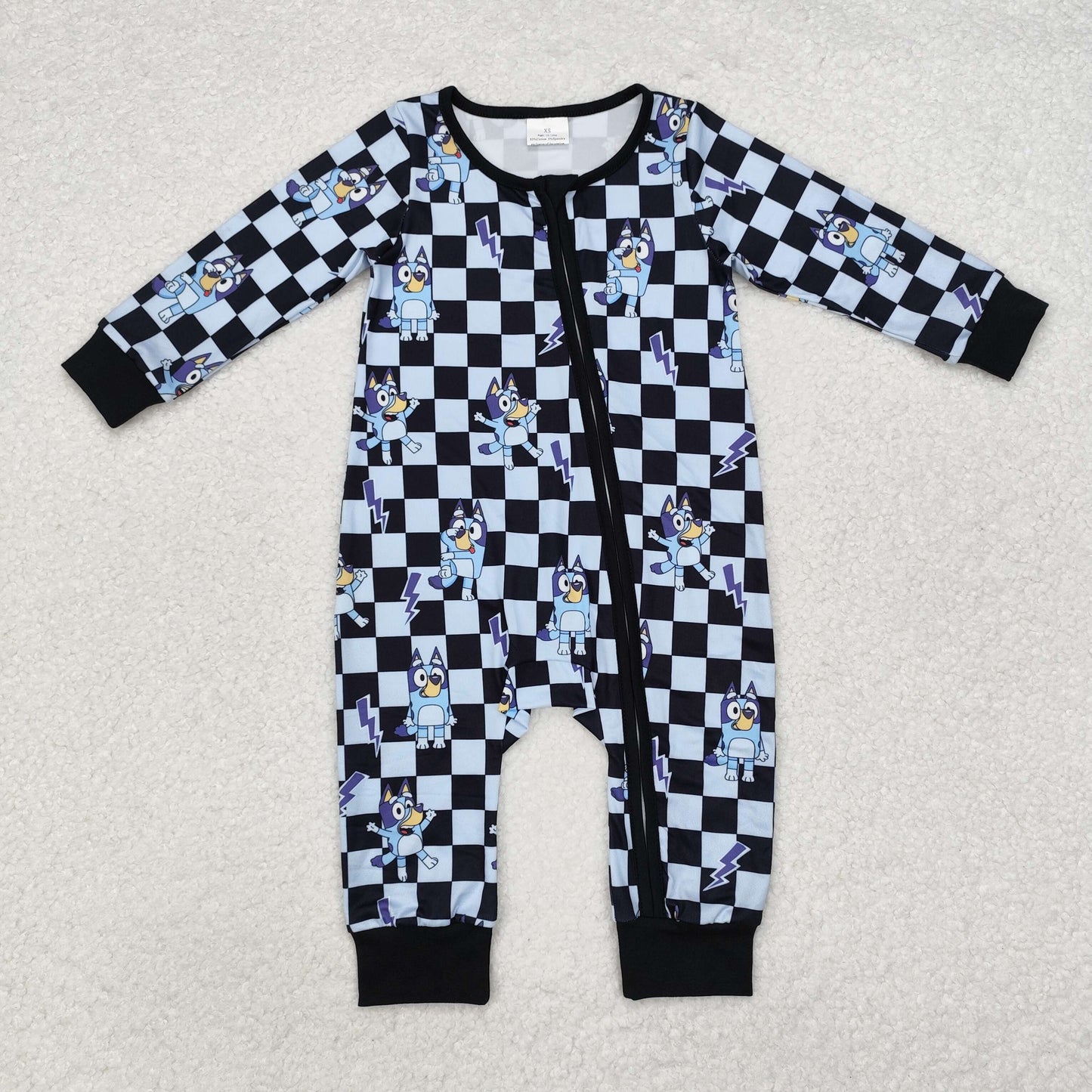 Baby Boys Cartoon Dog Checked Long Sleeve Zipper Romper