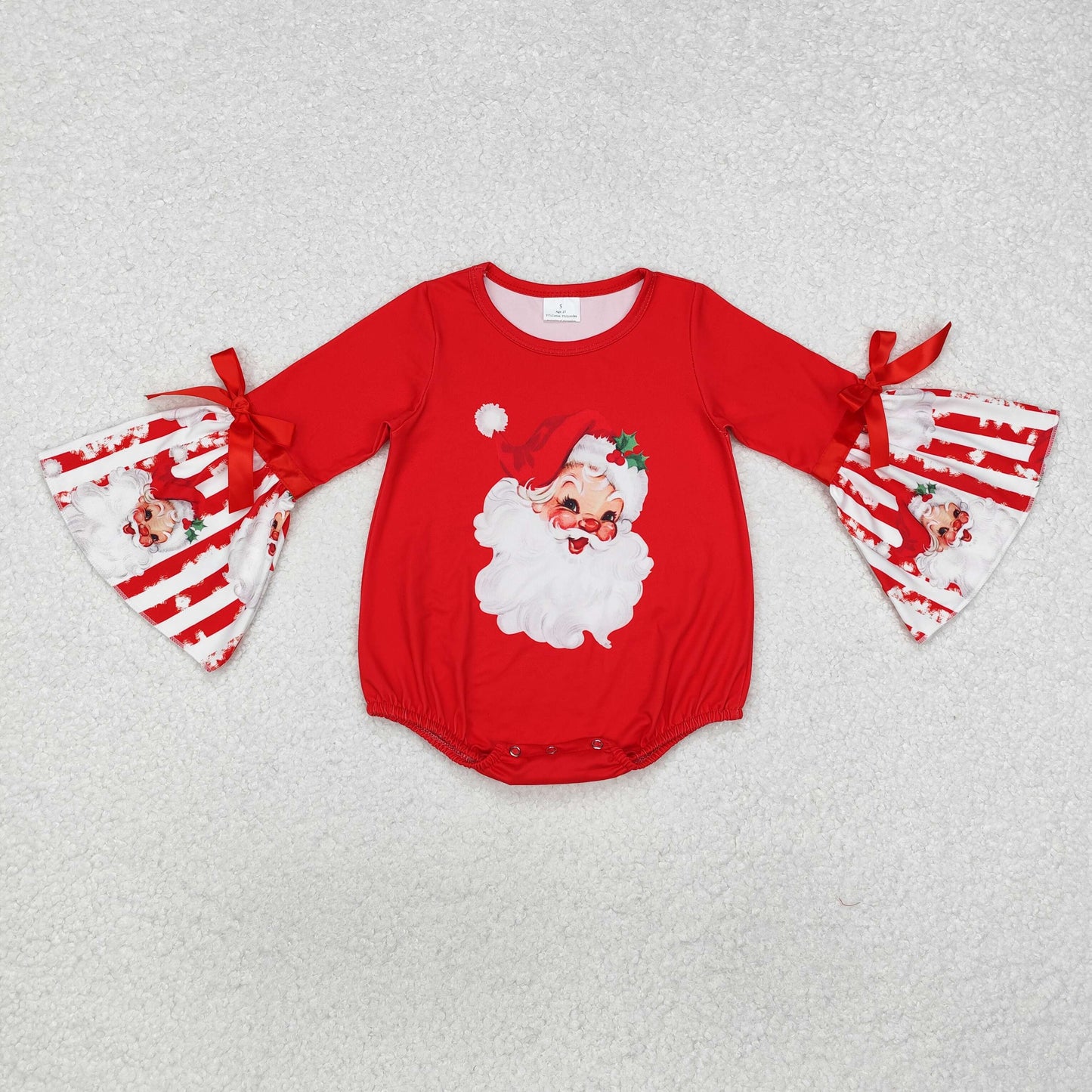 LR1918 Santa Holly Print Baby Girls Christmas Romper