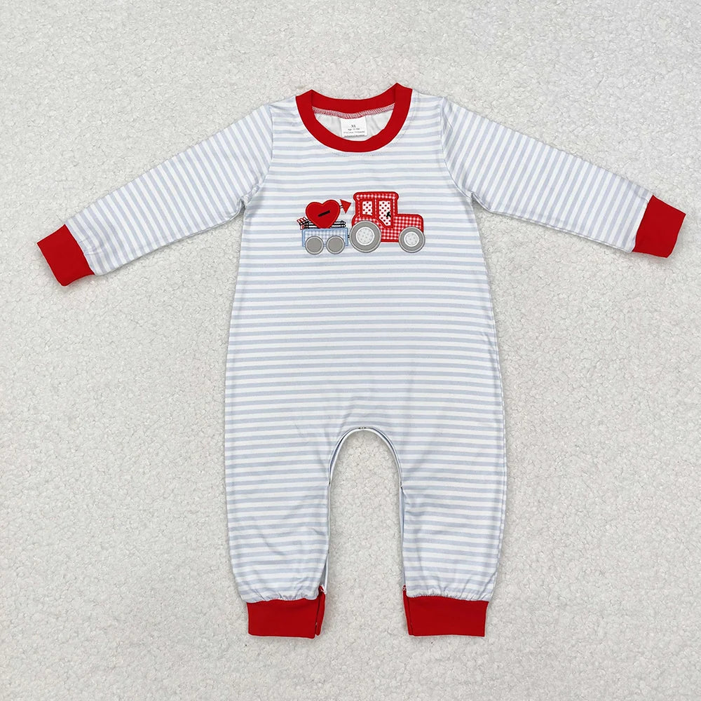 Sibling Baby Girls  Embroidery Valentine Heart Truck Outfit Dress Romper
