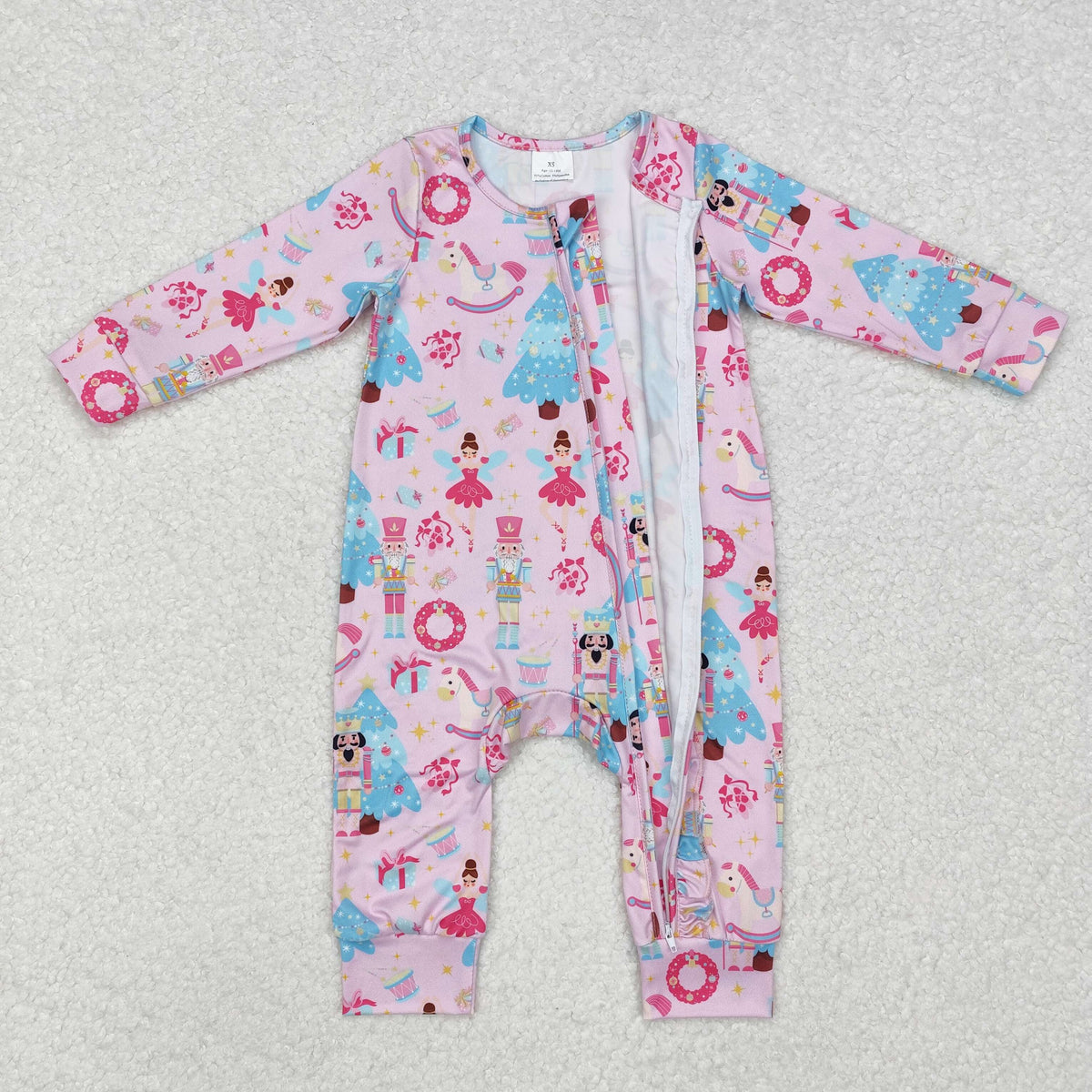 LR1970 Nutcracke* Soldier Pink Print Baby Girls Christmas Zipper Sleeper Romper