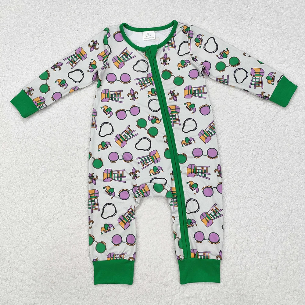 Sibling Baby Boys Mardi Gras Pajama Set Zipper Romper