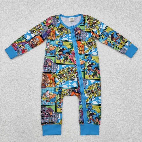Sibling Boys Cartoon Animals Long Sleeve Pajama Set Zipper Romper