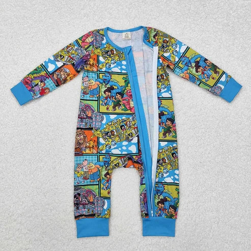 Sibling Boys Cartoon Animals Long Sleeve Pajama Set Zipper Romper