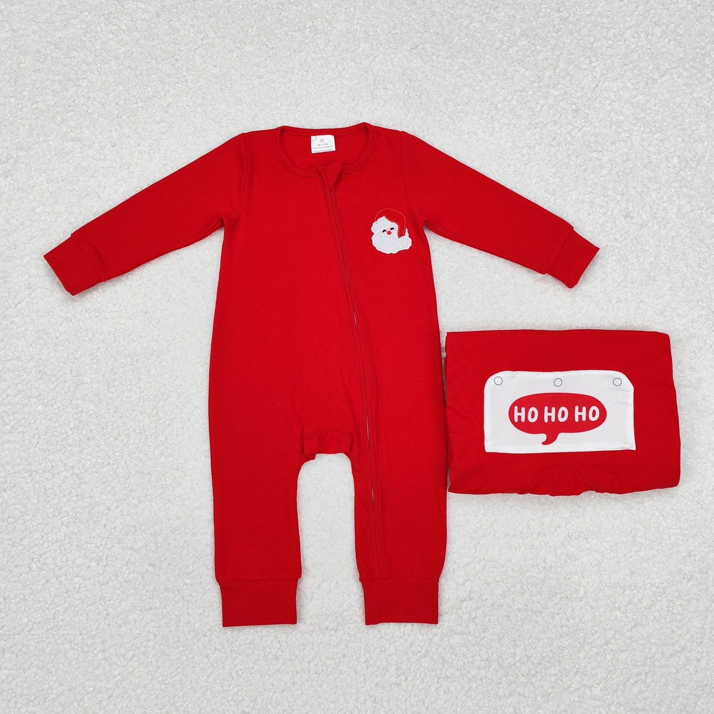 LR2052 Santa Embroidery Red Cotton Baby Girls Christmas Zipper Sleeper Romper