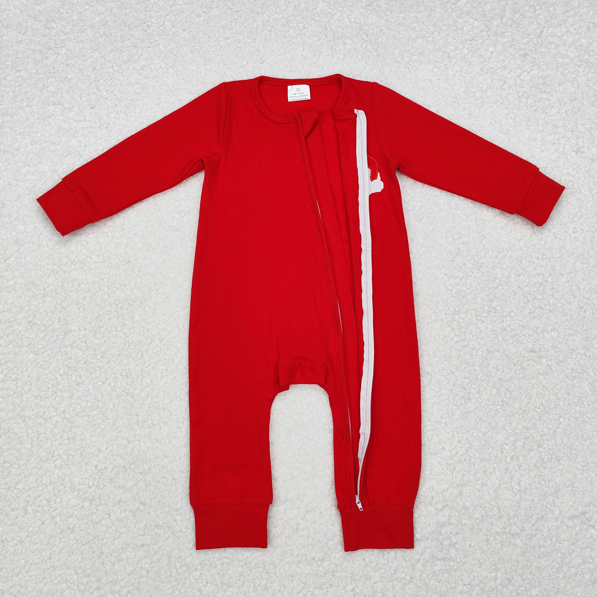 LR2052 Santa Embroidery Red Cotton Baby Girls Christmas Zipper Sleeper Romper