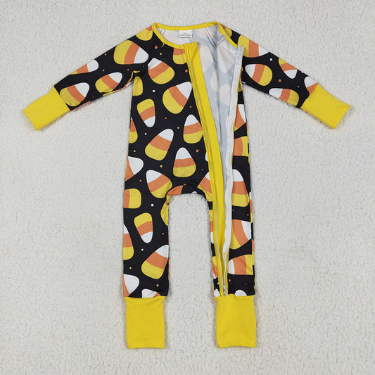 LR2198  Candy Print Baby Halloween Zipper Sleeper Romper