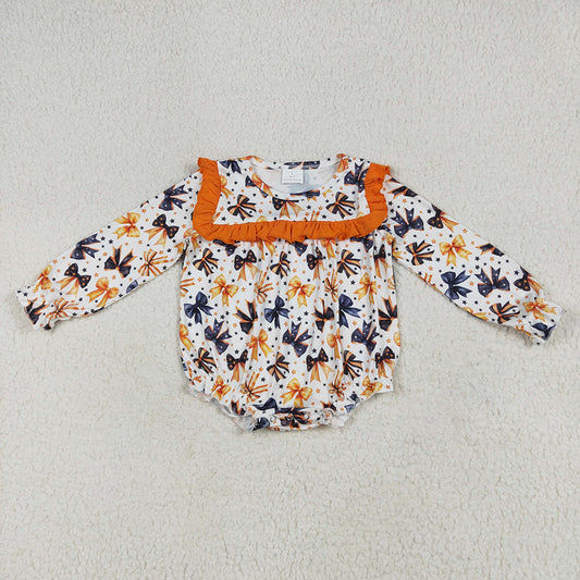 LR2207Bows Print Baby Girls Halloween Romper