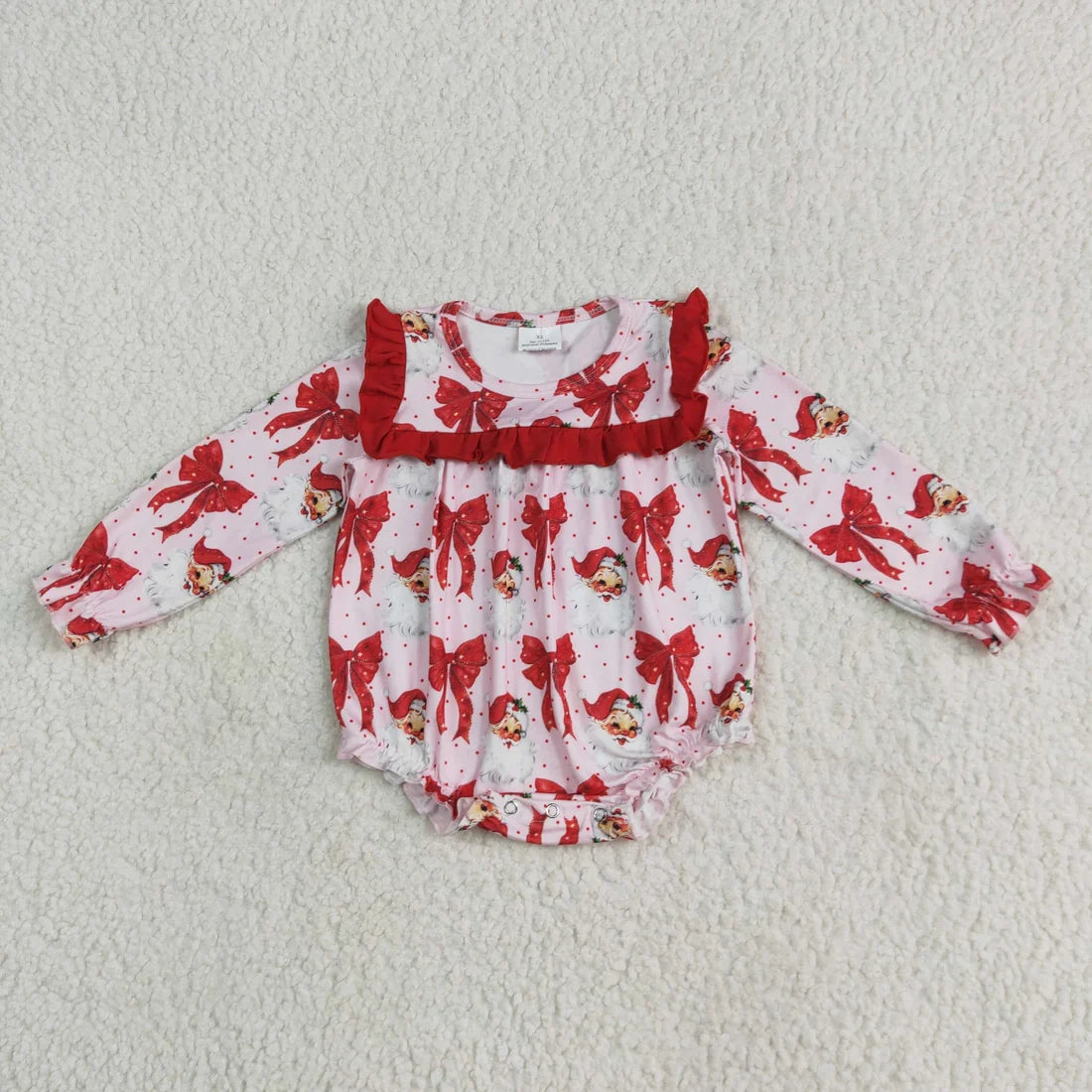 Sibling Family Mama and Girls Christmas Bows Santa Ruffle Fur Sleeve Pajamas Clothes Set Dress Rompers