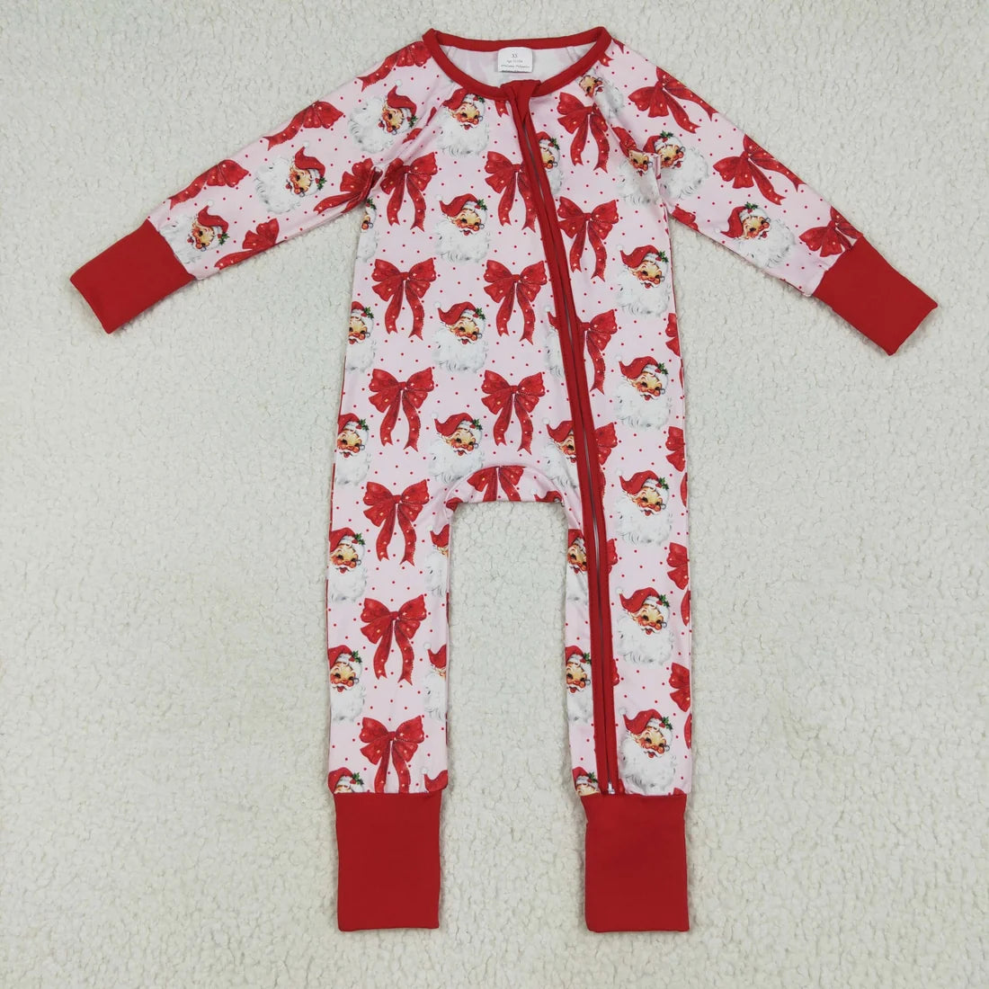 Sibling Family Mama and Girls Christmas Bows Santa Ruffle Fur Sleeve Pajamas Clothes Set Dress Rompers