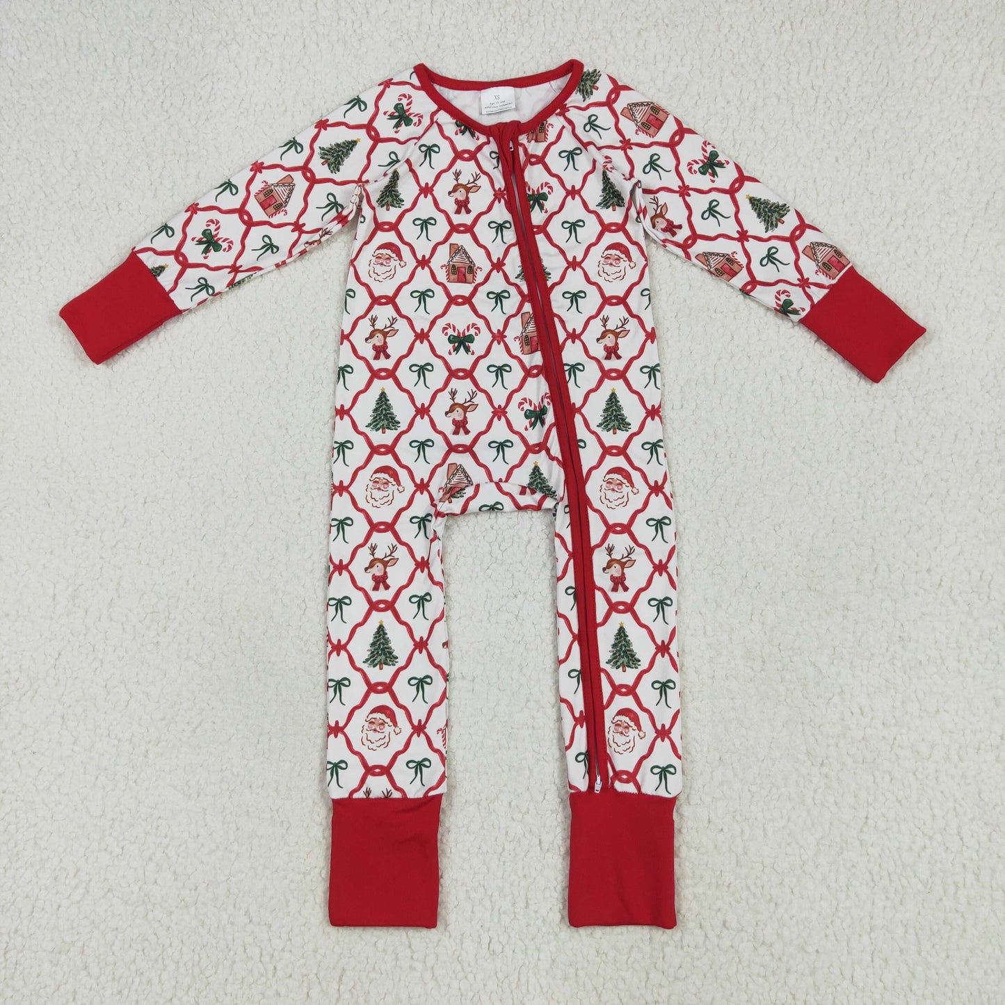 Sibling Baby Kids Holly Bows Santa Christmas Two Way Zip Convertible Rompers