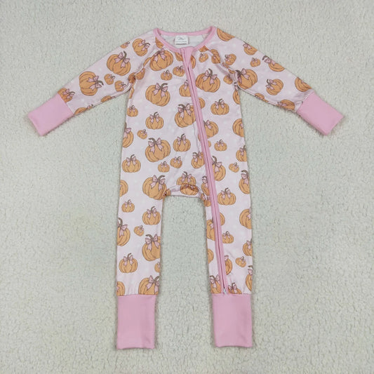 Sibling Baby  Colorful Flowers Pumpkins Fall Two Way Zip Convertible Rompers
