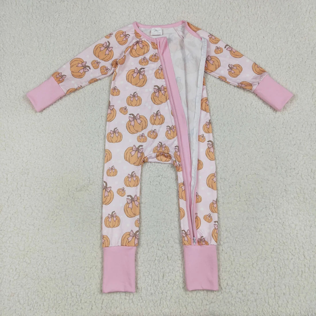 Sibling Baby  Colorful Flowers Pumpkins Fall Two Way Zip Convertible Rompers