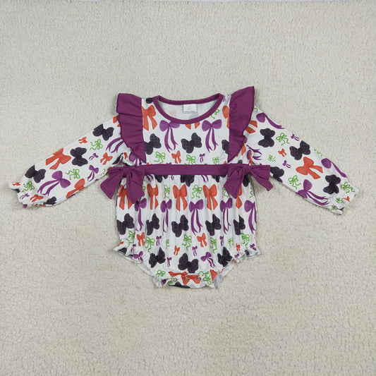 LR2285 Colorful Bows Print Baby Girls Halloween Romper