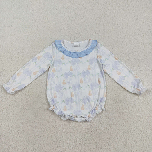 LR2312 Pumpkin Bows Print Baby Girls Fall Romper