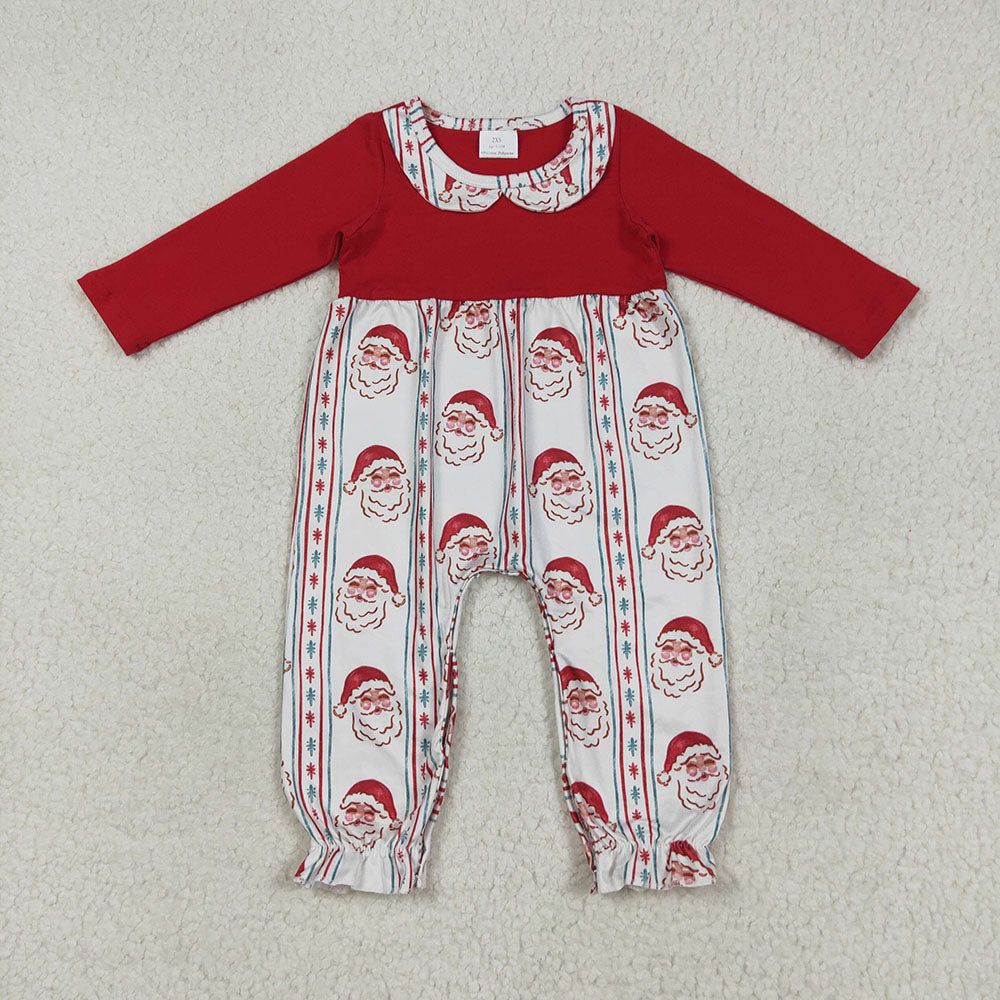 LR2331 Santa Print Baby Girls Christmas Romper