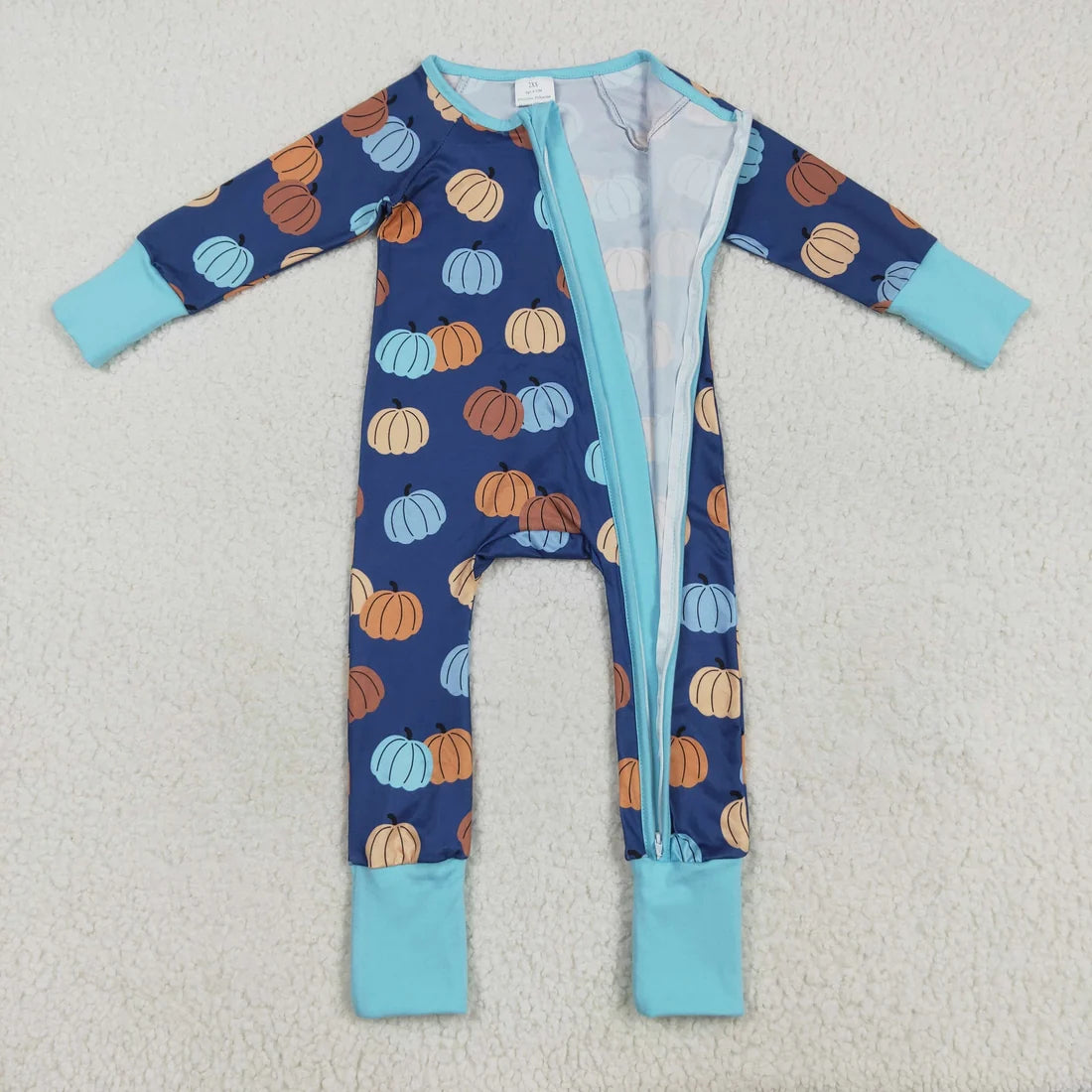 Sibling Baby  Colorful Flowers Pumpkins Fall Two Way Zip Convertible Rompers