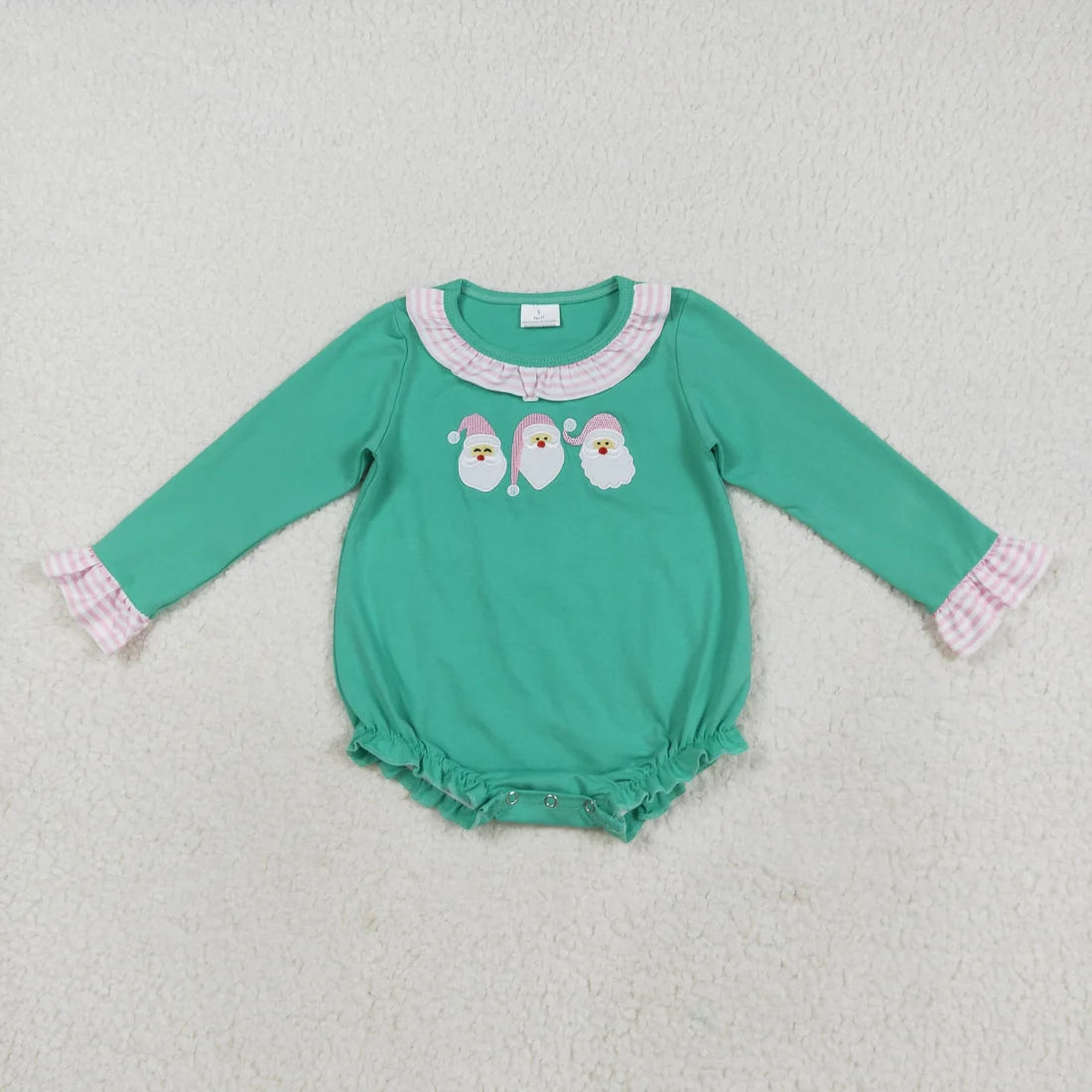 Sibling Baby Girls  Embroidery Santa Long Sleeve Outfit Romper