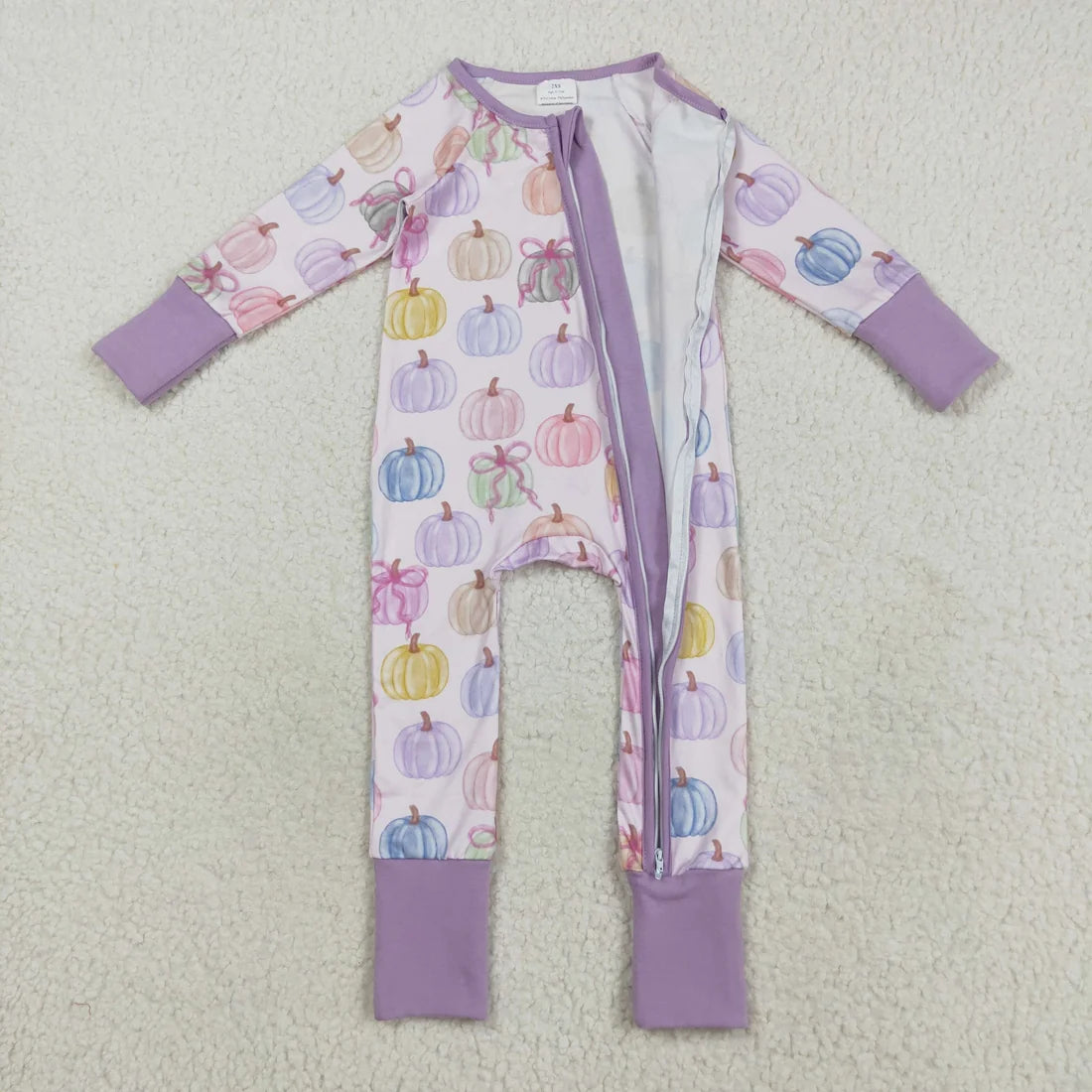 Sibling Baby  Colorful Flowers Pumpkins Fall Two Way Zip Convertible Rompers