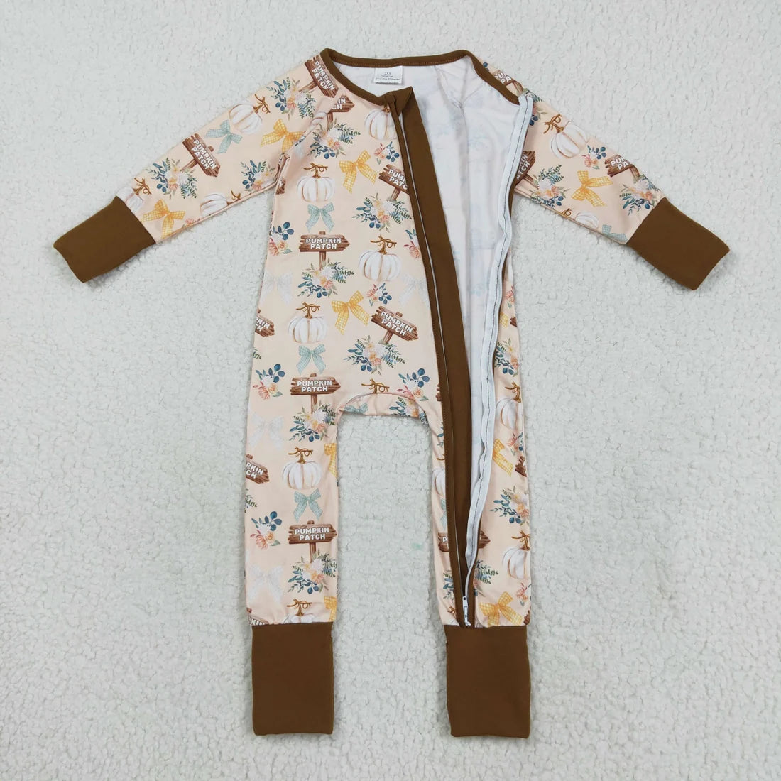 Sibling Baby  Colorful Flowers Pumpkins Fall Two Way Zip Convertible Rompers
