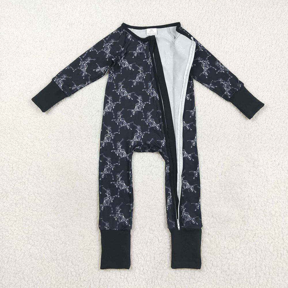 LR2466  Skull Black Print Baby Boys Halloween Zipper Sleeper Romper