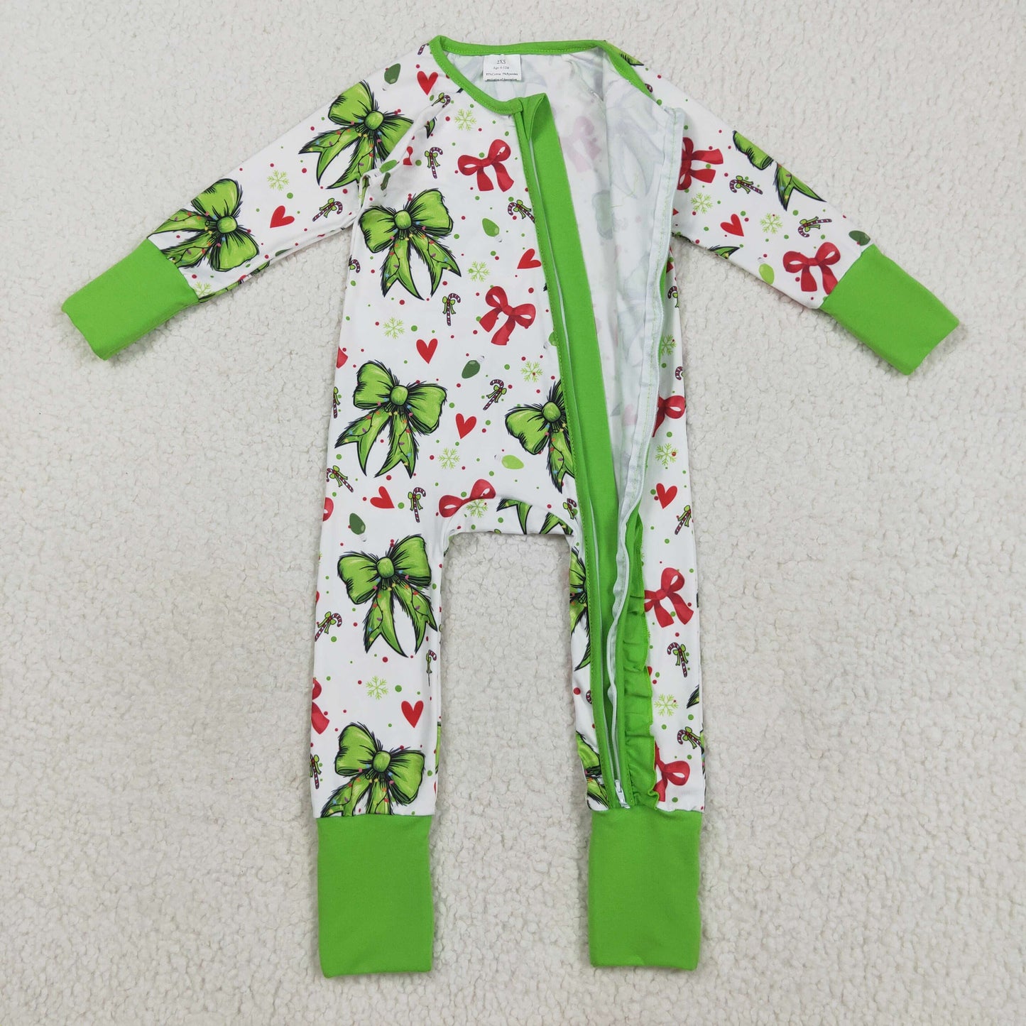 Sibling Baby Kids Holly Bows Santa Christmas Two Way Zip Convertible Rompers