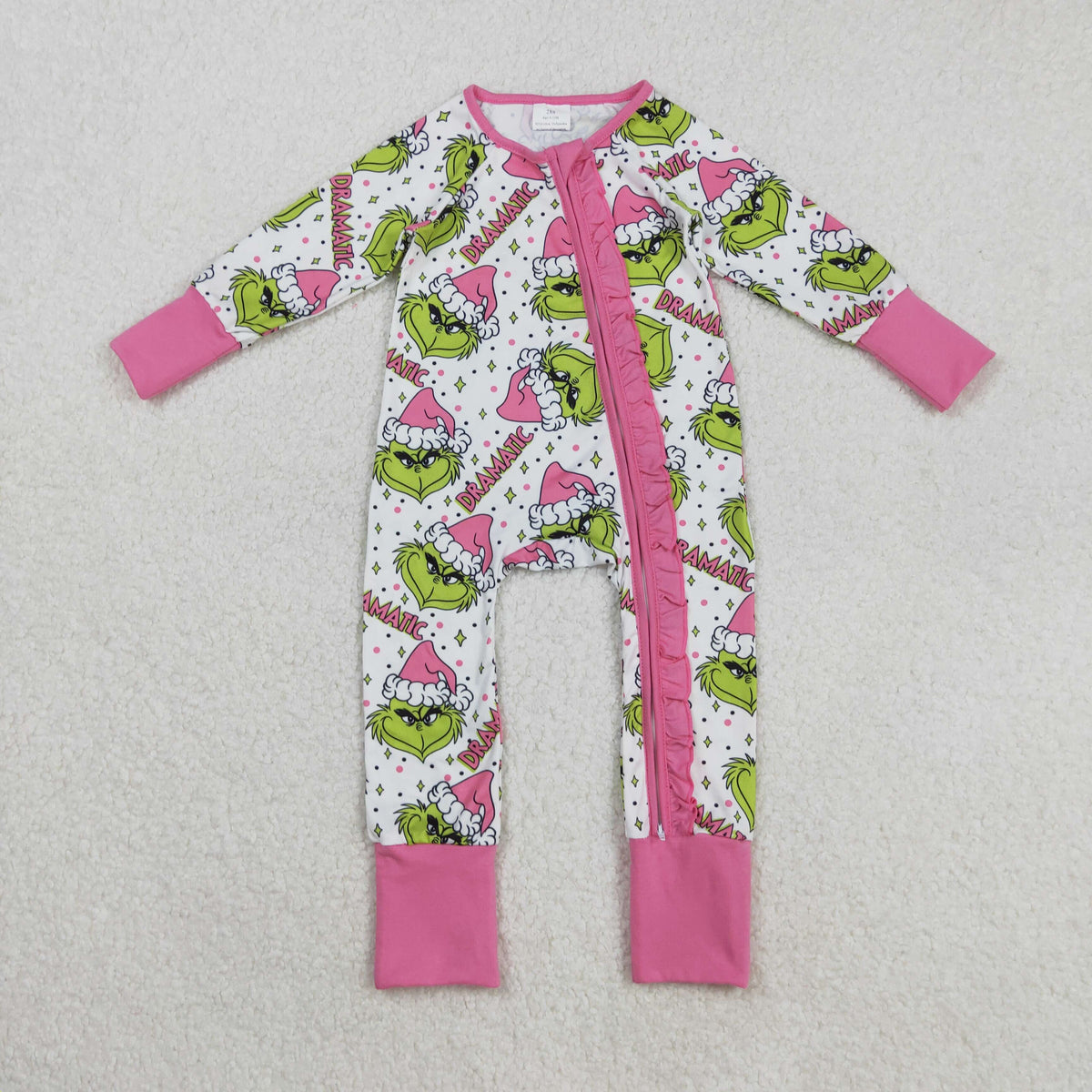 LR2495 Green Frog Smiling Print Baby Girls Christmas Zipper Sleeper Romper