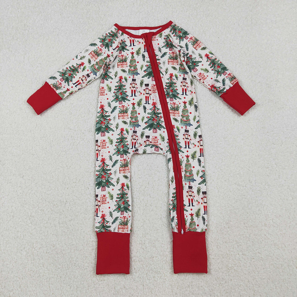 LR2507 Nutcracke* Soldier Holly Print Baby Christmas Zipper Sleeper Romper