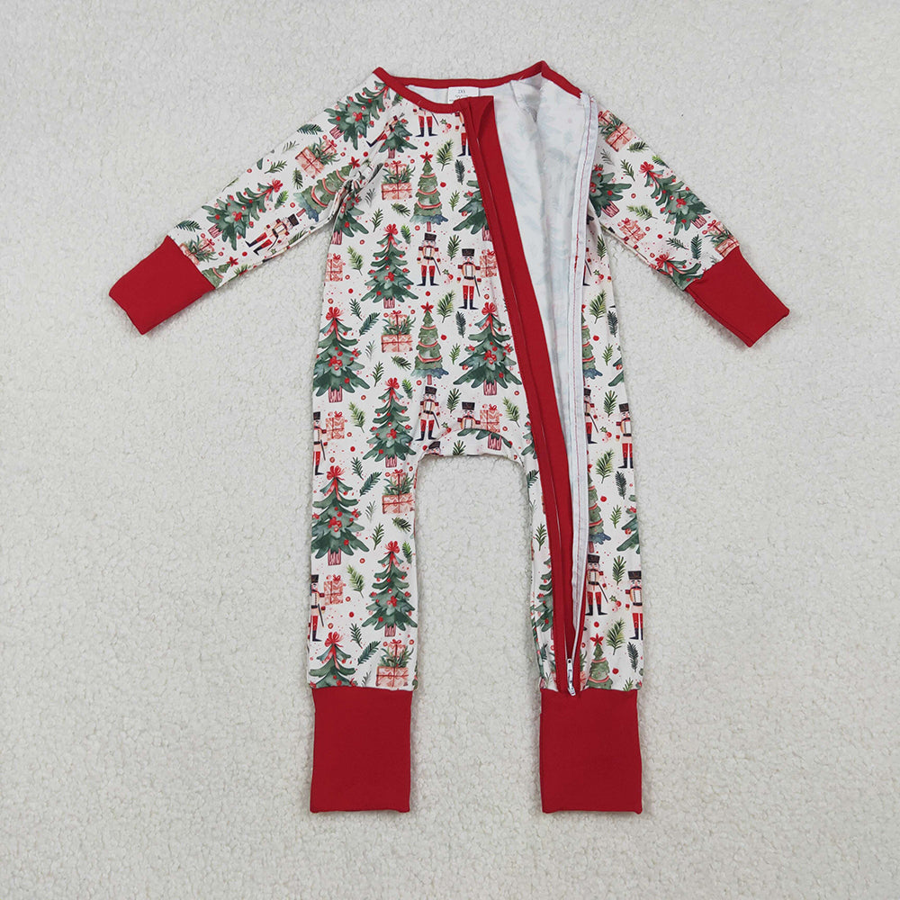LR2507 Nutcracke* Soldier Holly Print Baby Christmas Zipper Sleeper Romper