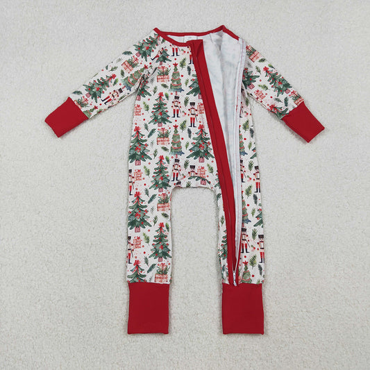 LR2507 Nutcracke* Soldier Holly Print Baby Christmas Zipper Sleeper Romper