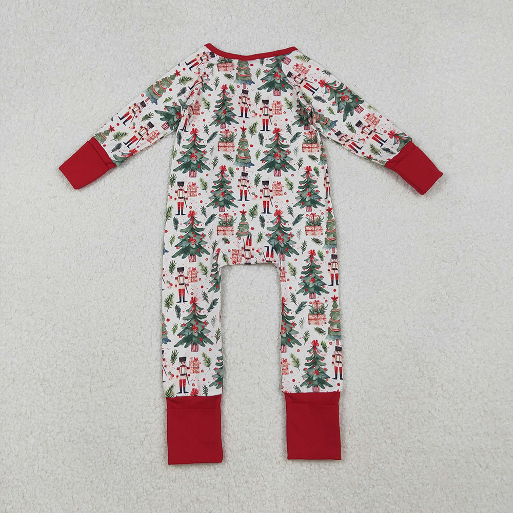 LR2507 Nutcracke* Soldier Holly Print Baby Christmas Zipper Sleeper Romper