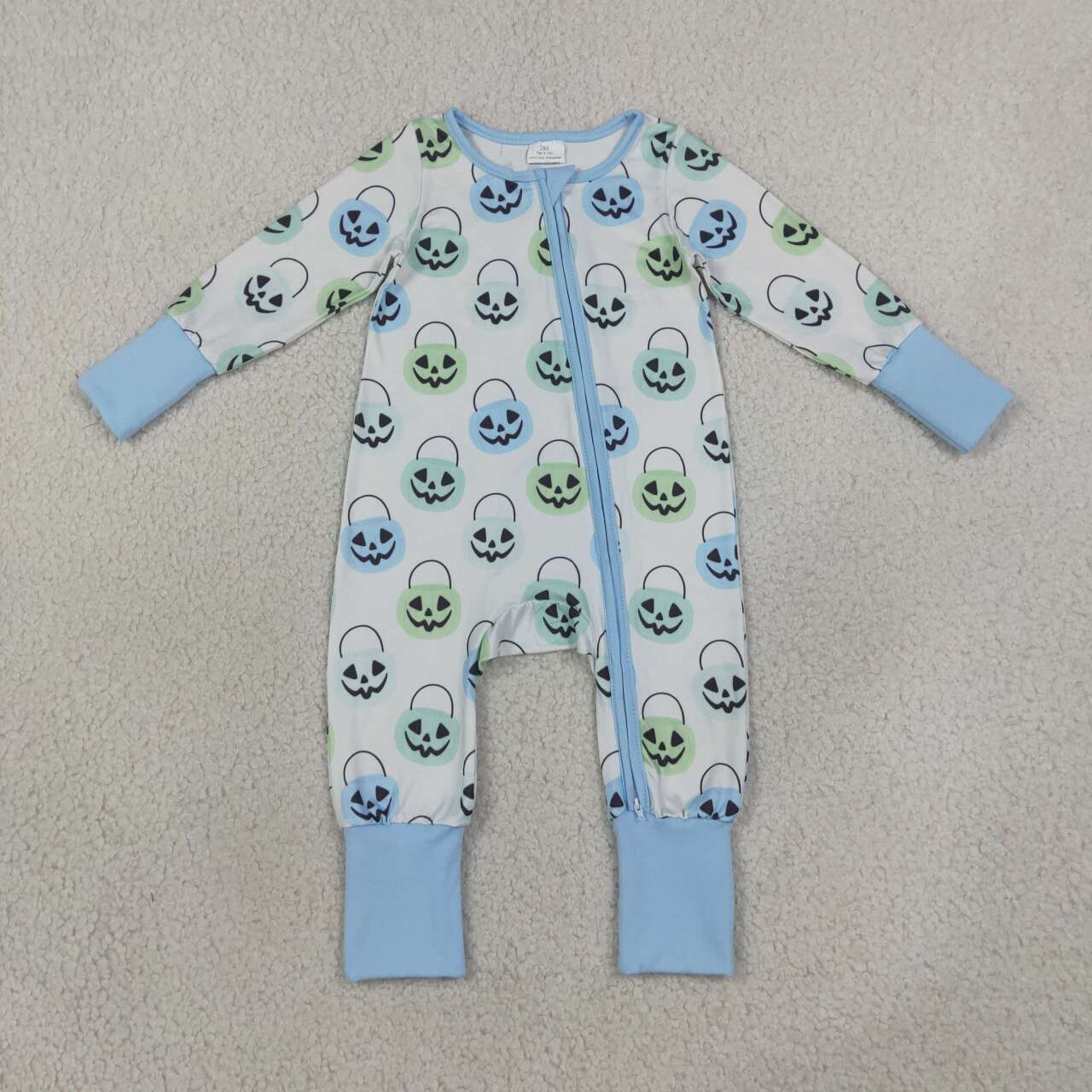 LR2534 Baby Boys Halloween Pumpkin Long Sleeve Zipper Sleeper Romper