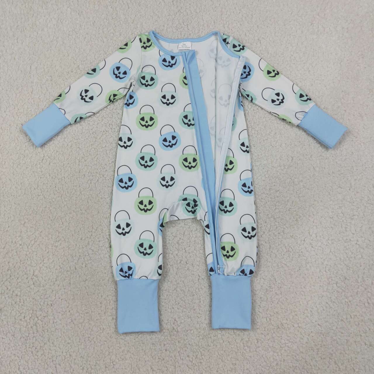LR2534 Baby Boys Halloween Pumpkin Long Sleeve Zipper Sleeper Romper