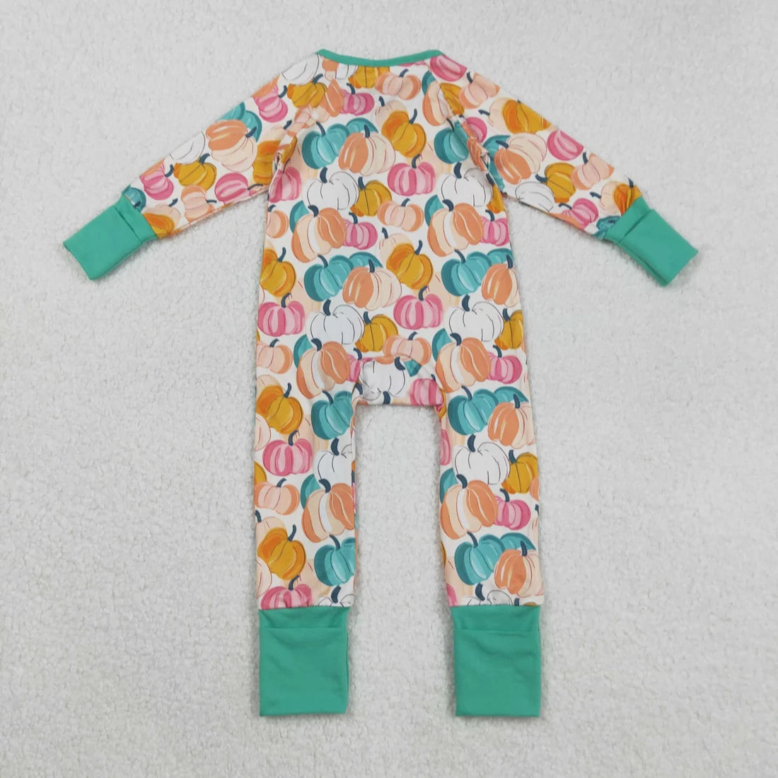 Sibling Baby  Colorful Flowers Pumpkins Fall Two Way Zip Convertible Rompers