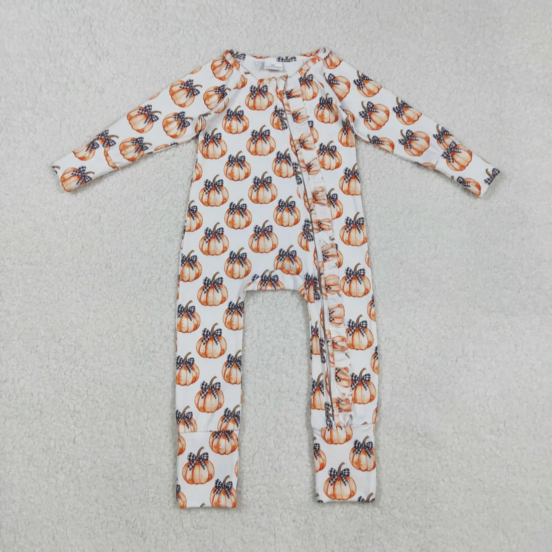 Sibling Baby  Colorful Flowers Pumpkins Fall Two Way Zip Convertible Rompers