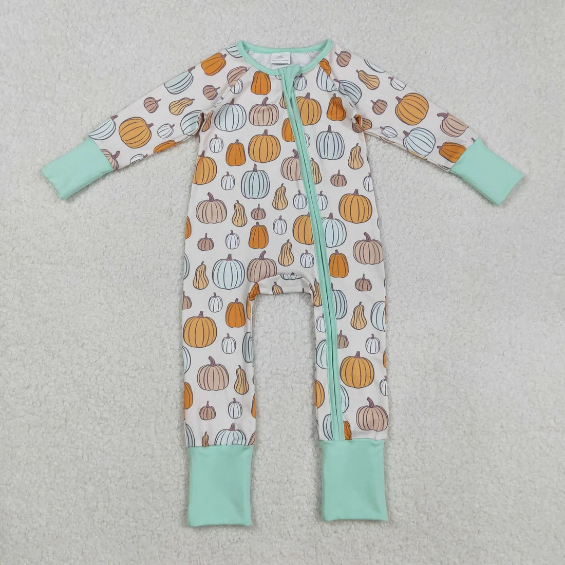 Sibling Baby  Colorful Flowers Pumpkins Fall Two Way Zip Convertible Rompers