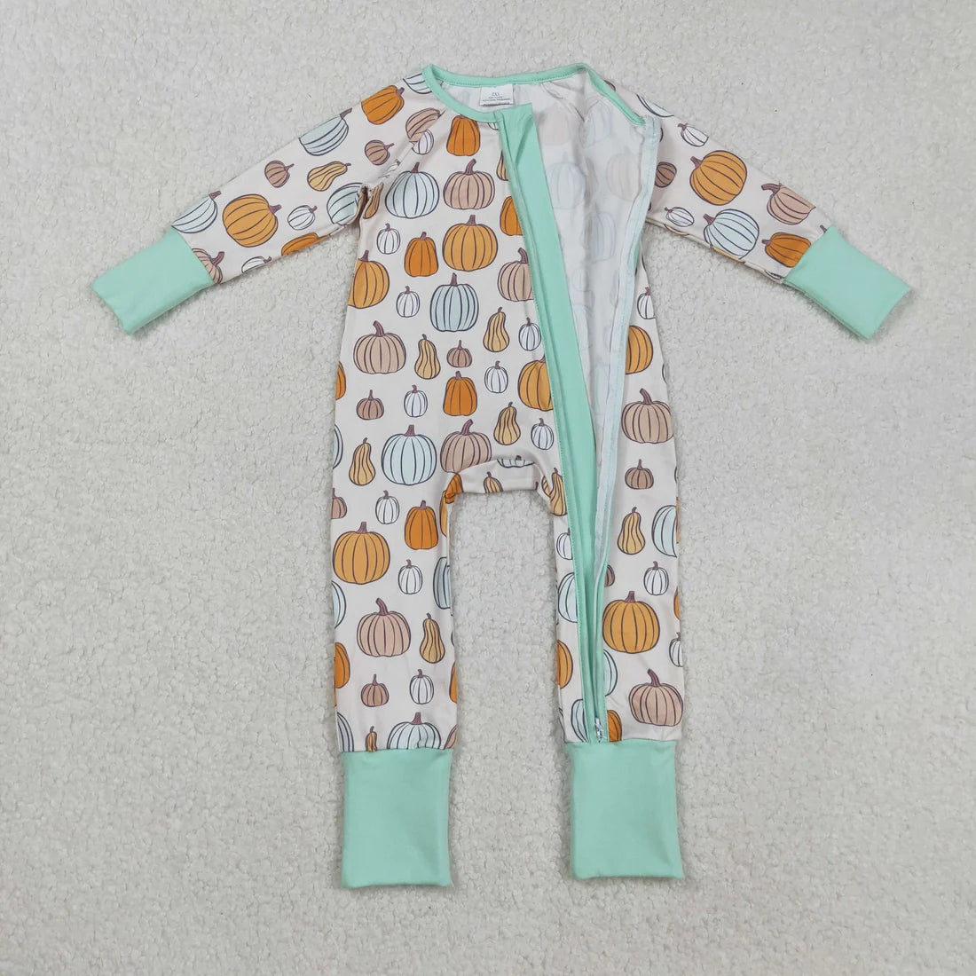 Sibling Baby  Colorful Flowers Pumpkins Fall Two Way Zip Convertible Rompers