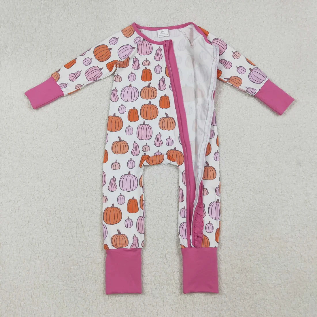 Sibling Baby  Colorful Flowers Pumpkins Fall Two Way Zip Convertible Rompers