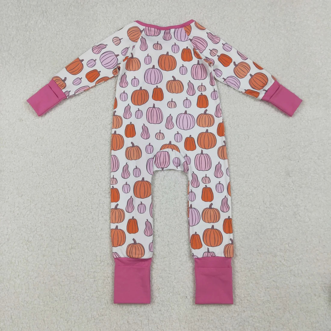 Sibling Baby  Colorful Flowers Pumpkins Fall Two Way Zip Convertible Rompers