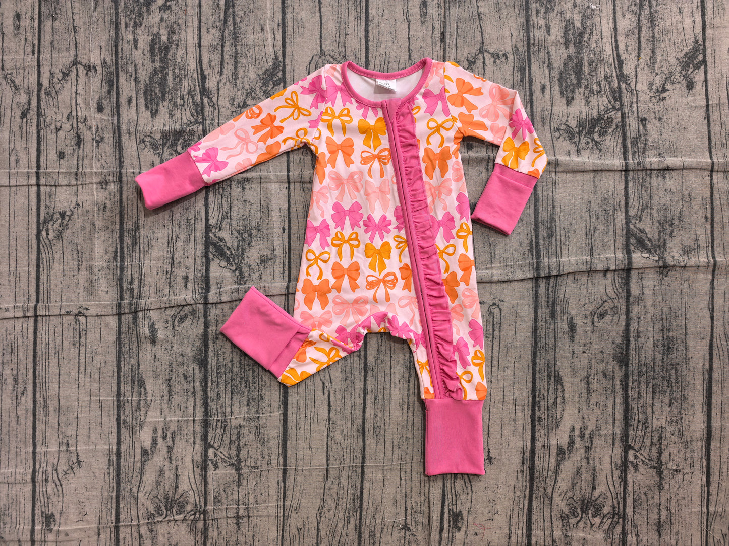 Baby Girls Pink Bow Zipper Romper Preorder