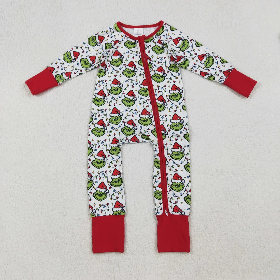 Sibling Baby Boys Green Faces Lights Christmas Pajamas Sets Zipper Footie Rompers Blankets
