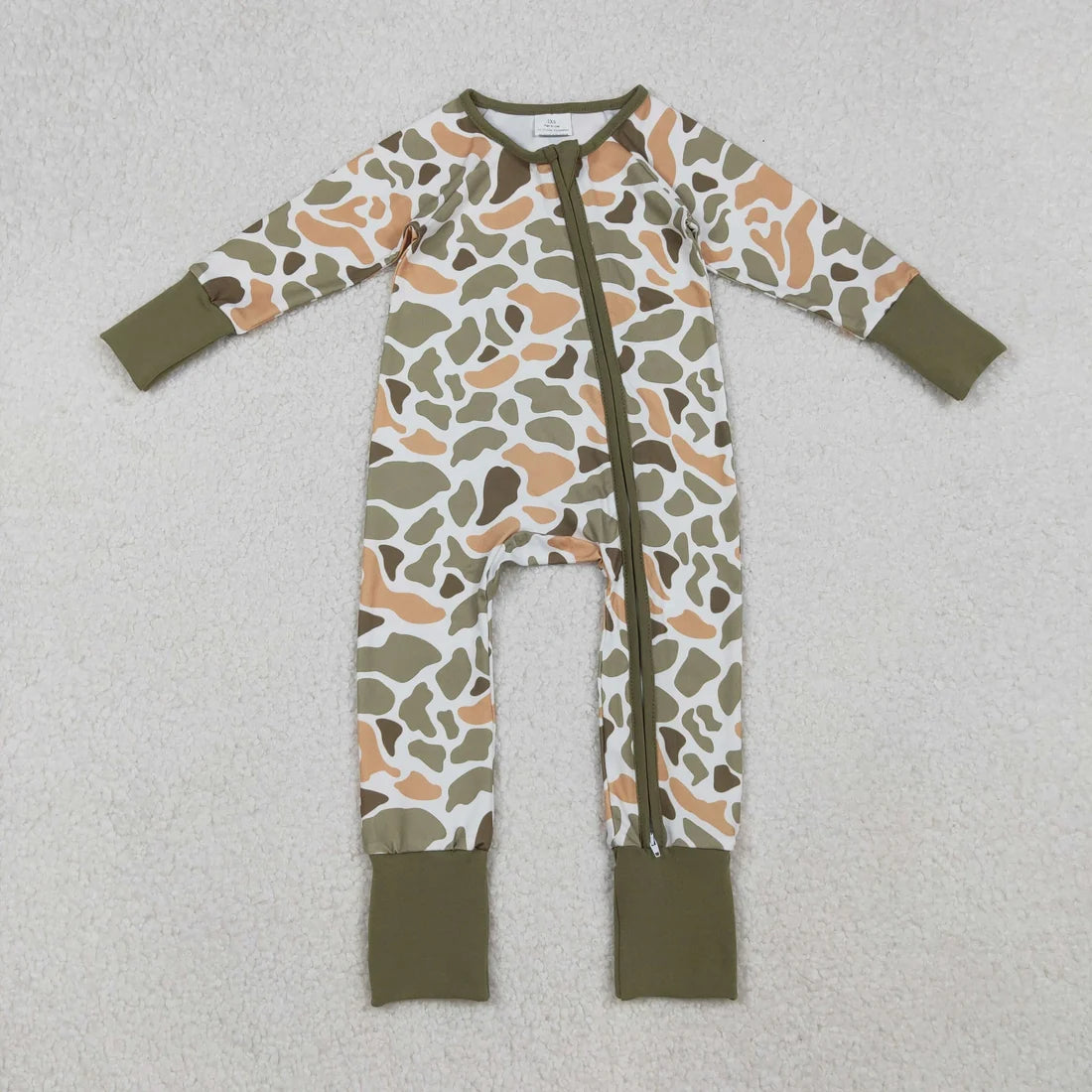 Sibling Baby Boys Hunting  Oragne Green Camo Pajama Set Zipper Romper Hoodie Top