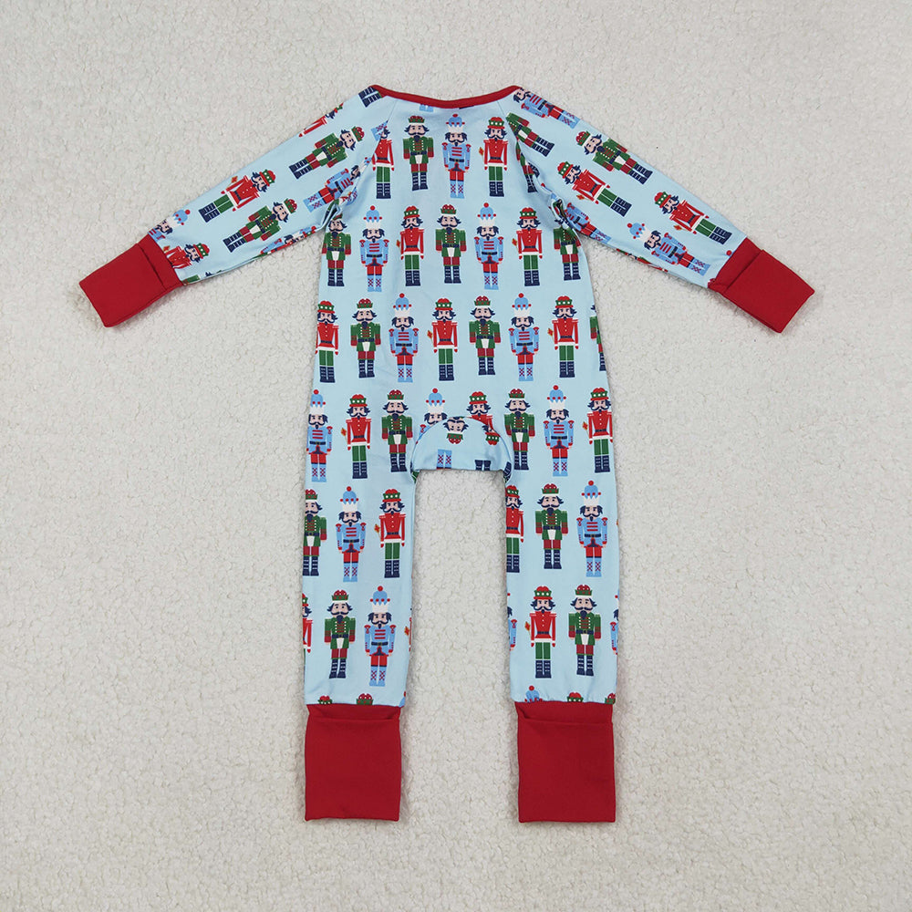 LR2599 Nutcracke* Soldier Blue Print Baby Boys Christmas Zipper Sleeper Romper