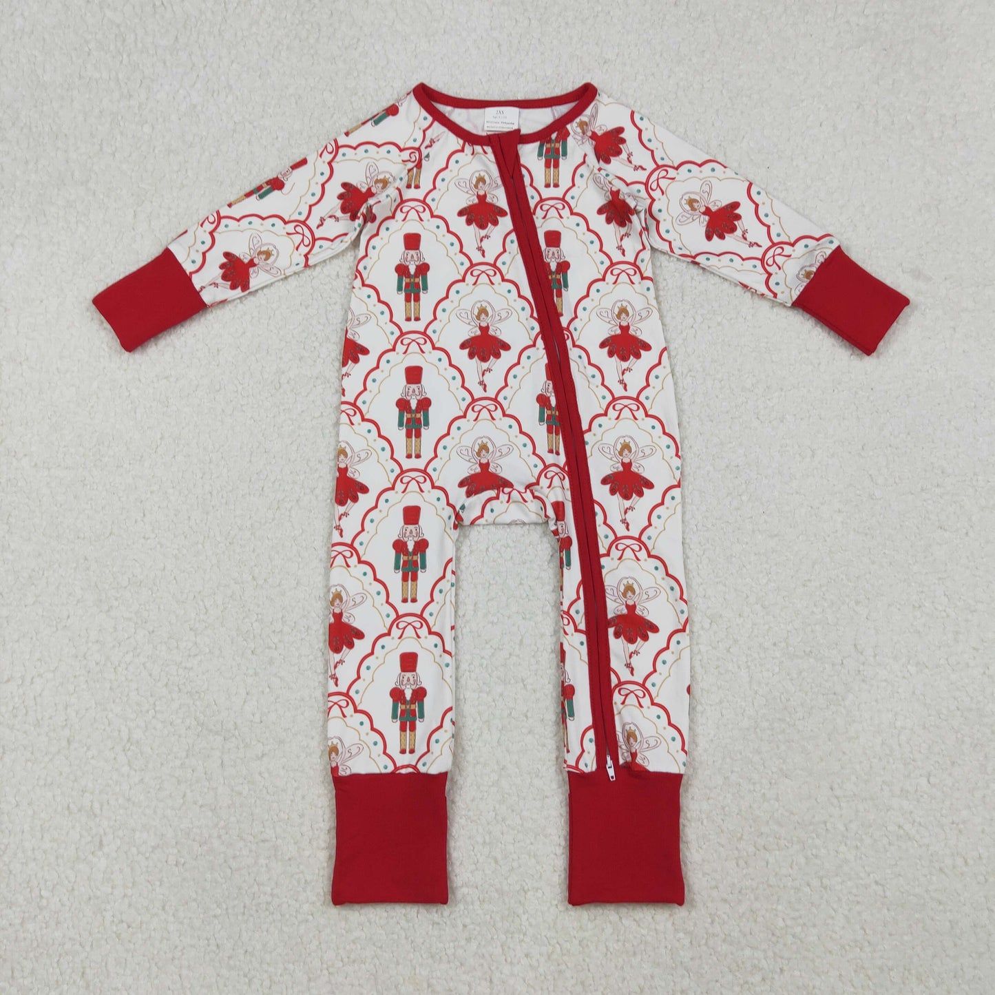 LR2633 Nutcracke* Soldier Print Baby Girls Christmas Zipper Sleeper Romper