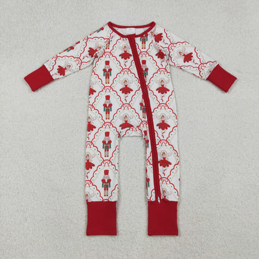 LR2633 Nutcracke* Soldier Print Baby Girls Christmas Zipper Sleeper Romper
