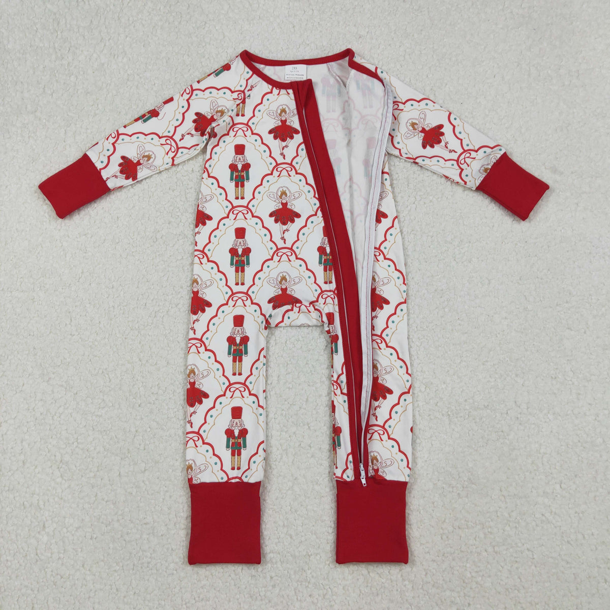 LR2633 Nutcracke* Soldier Print Baby Girls Christmas Zipper Sleeper Romper