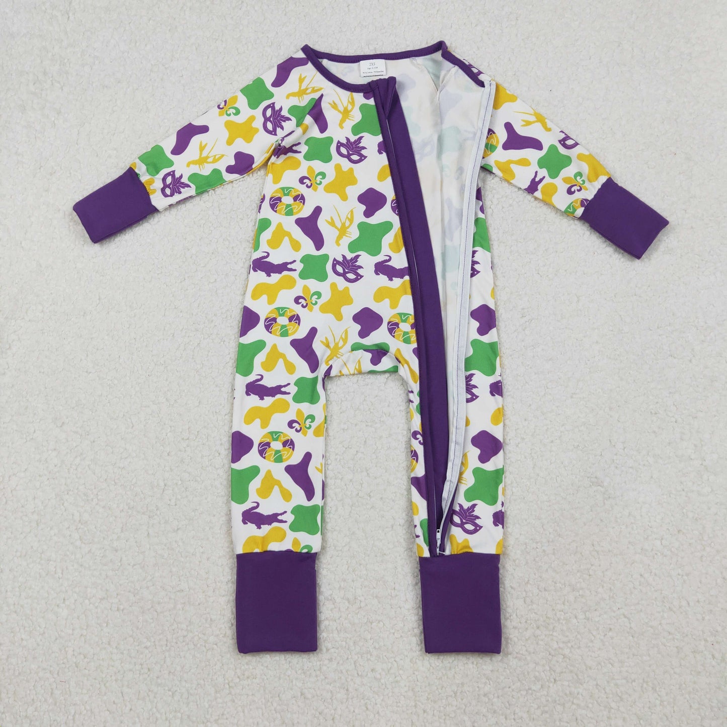 Sibling Baby Kids Mardigras Bows Camo Donuts Two Way Zip Convertible Rompers