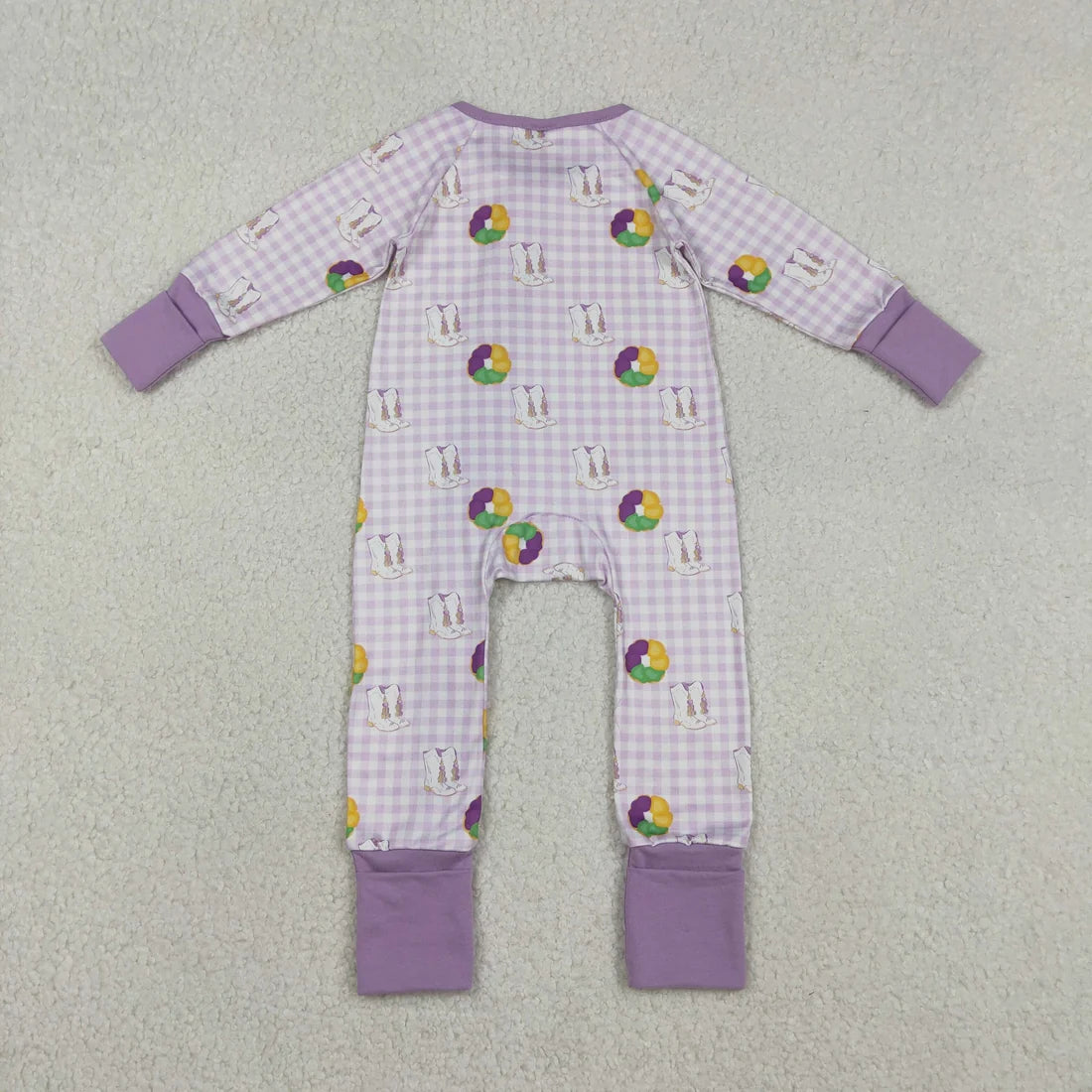 Sibling Baby Boys Girls  Mardi Gras Donuts Boots Pajama Set Dress and Zipper Romper